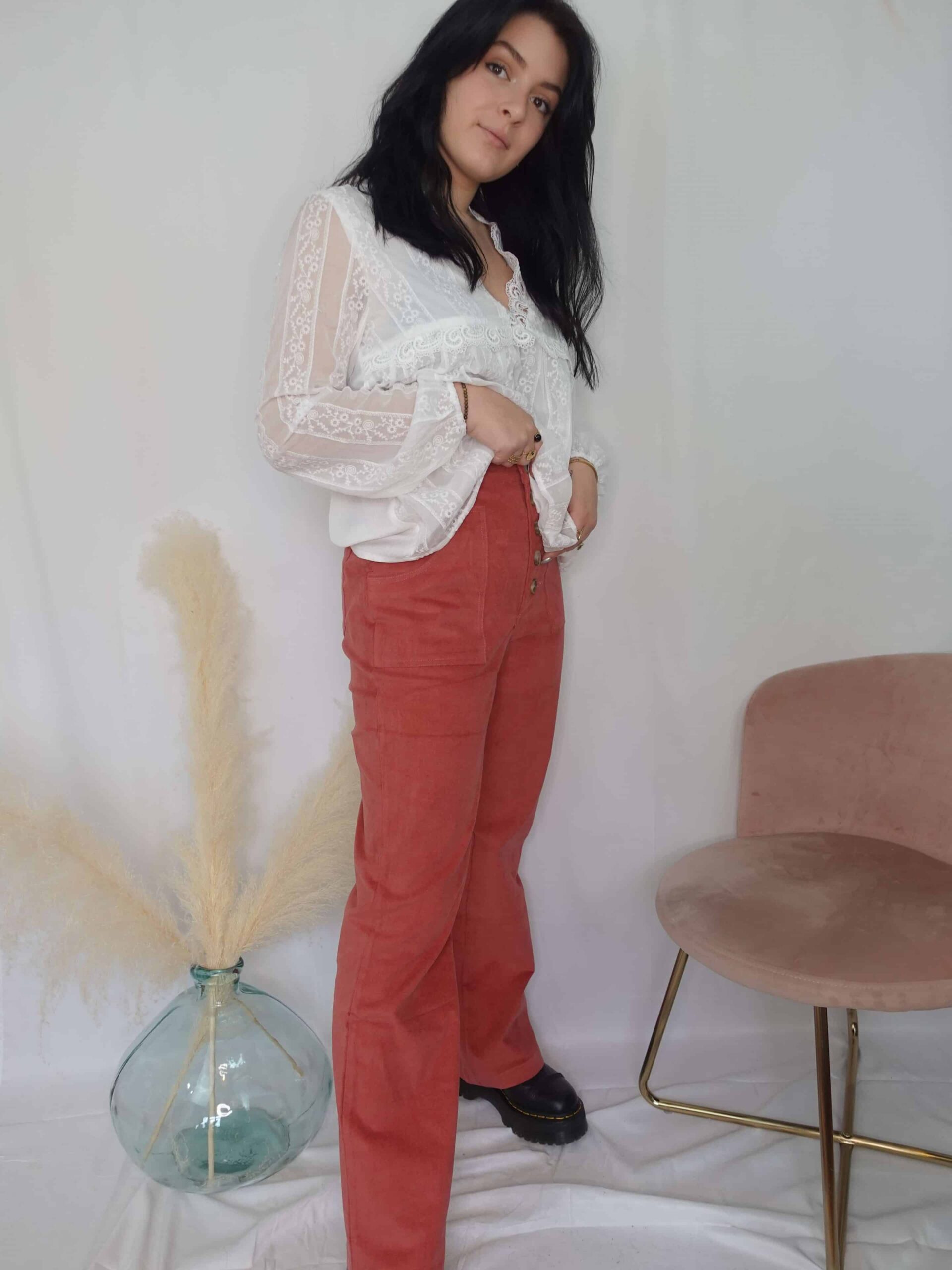 Pantalon velours Malonia rose