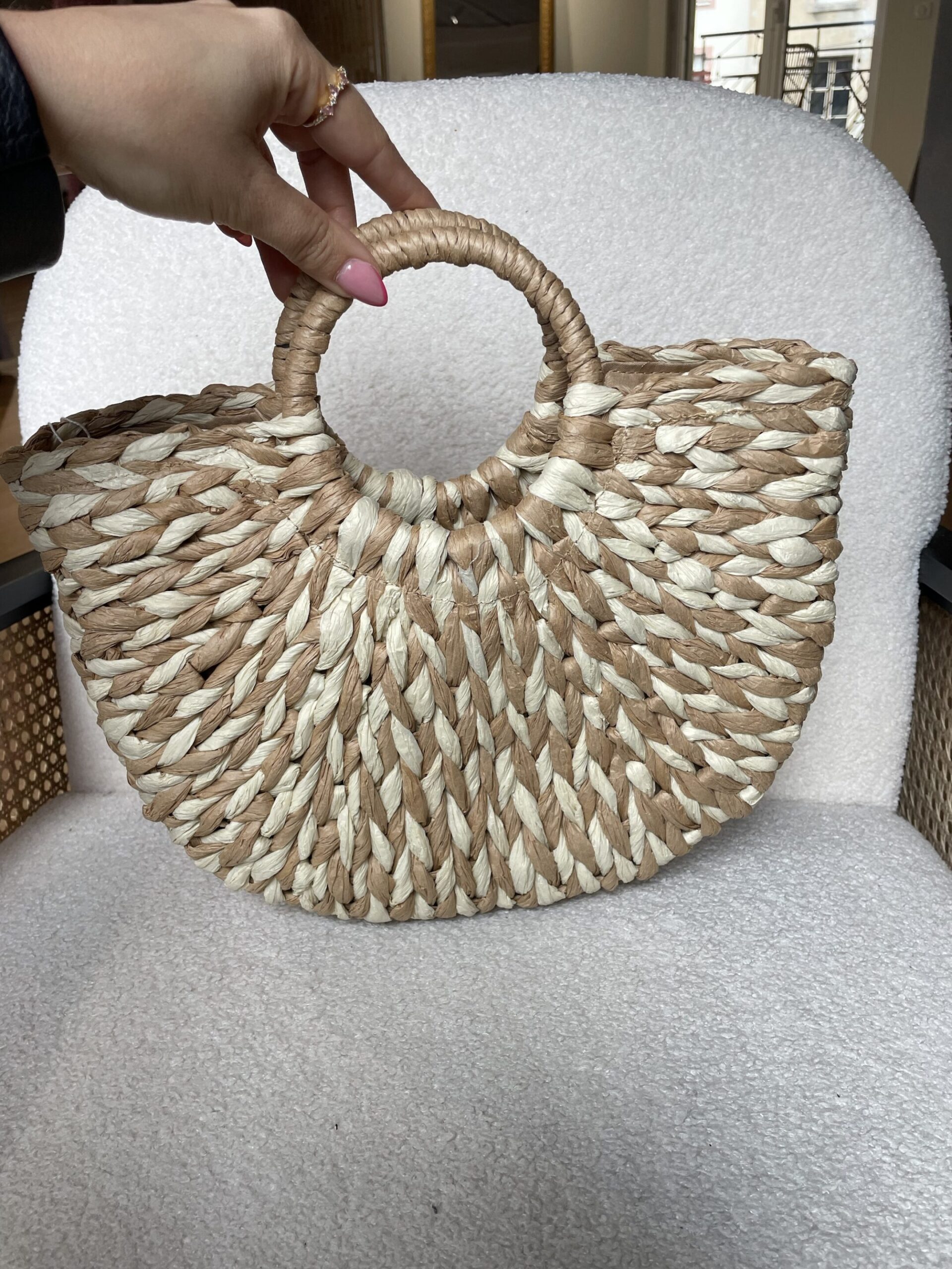 Sac à main PAILLE blanc et beige