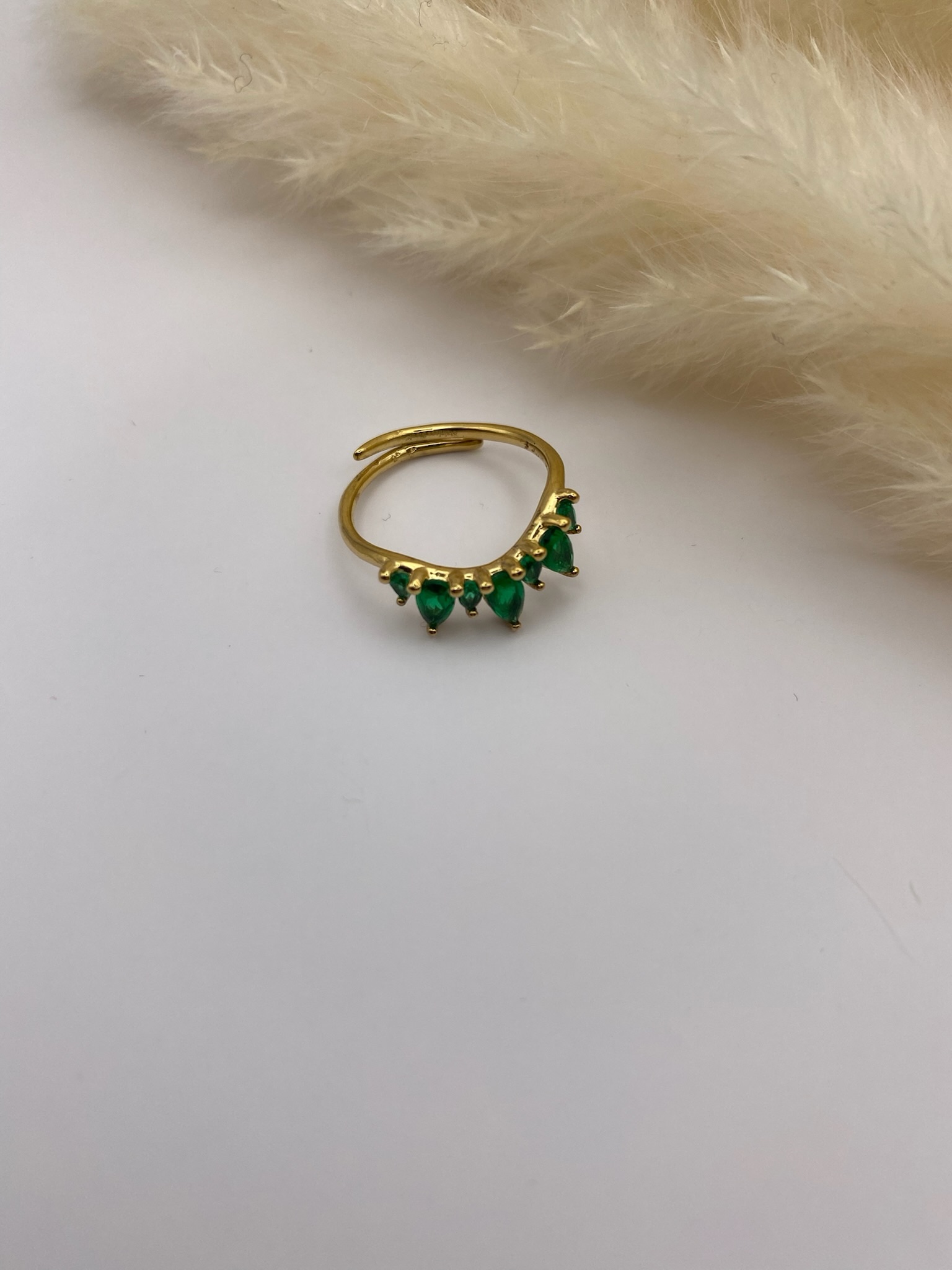 Bague 3 strass vert