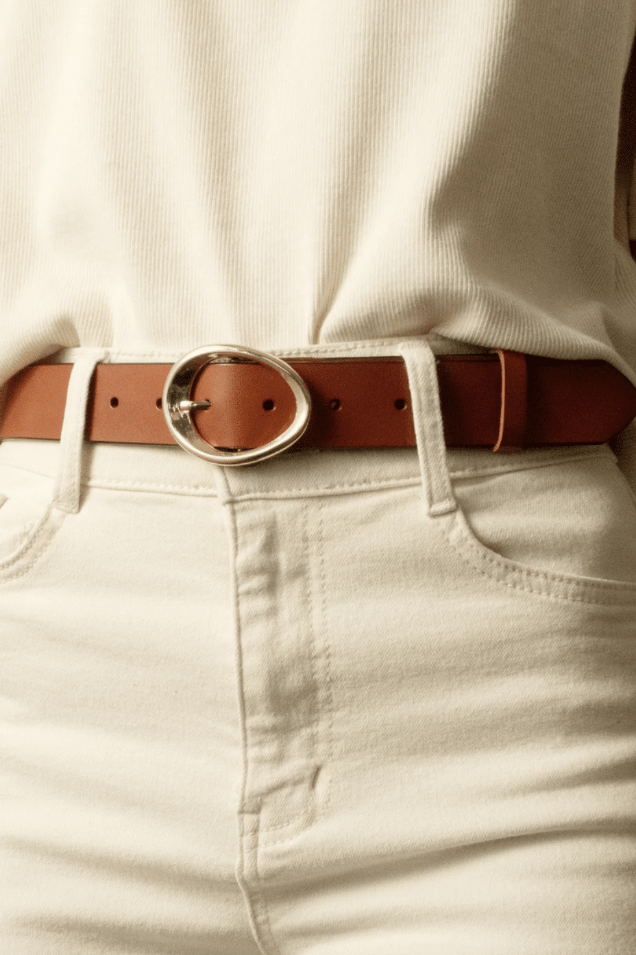 Ceinture camel en cuir 3,5 cm boucle dorée