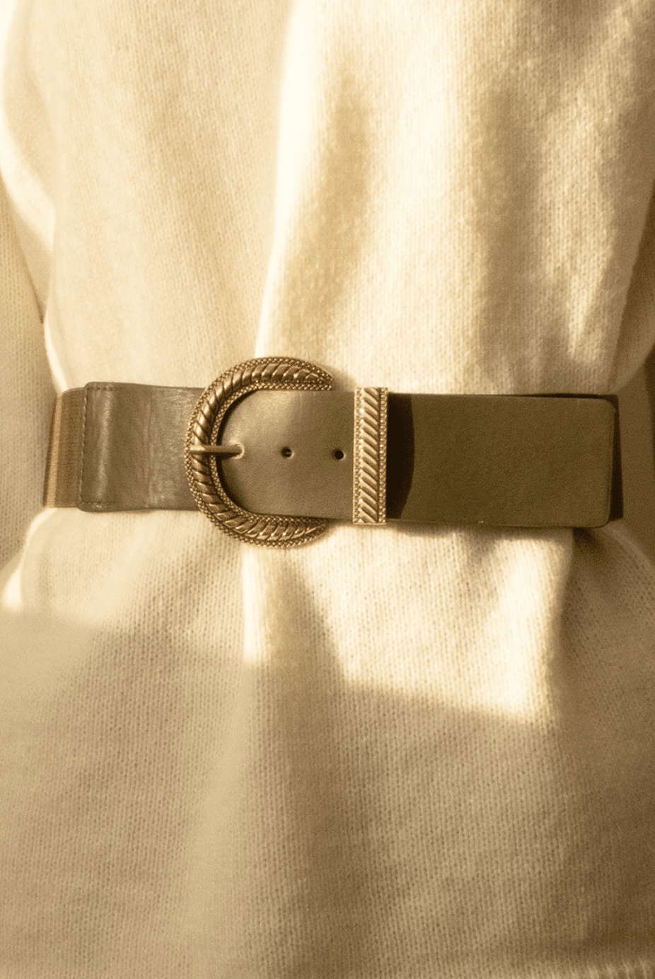 Ceinture kaki élastique boucle dorée