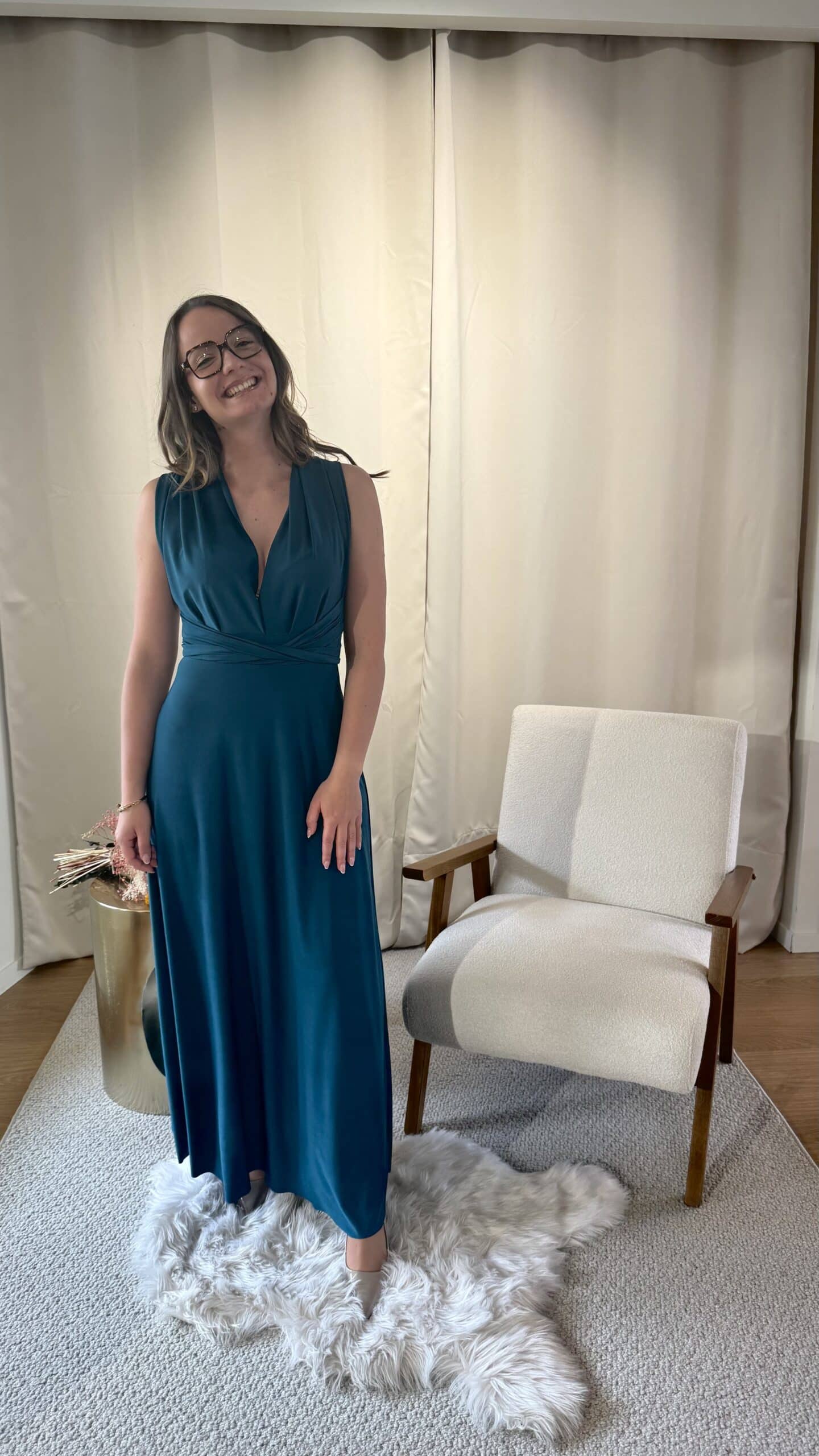 Robe de cérémonie bleue canard  ÉLÉONORE