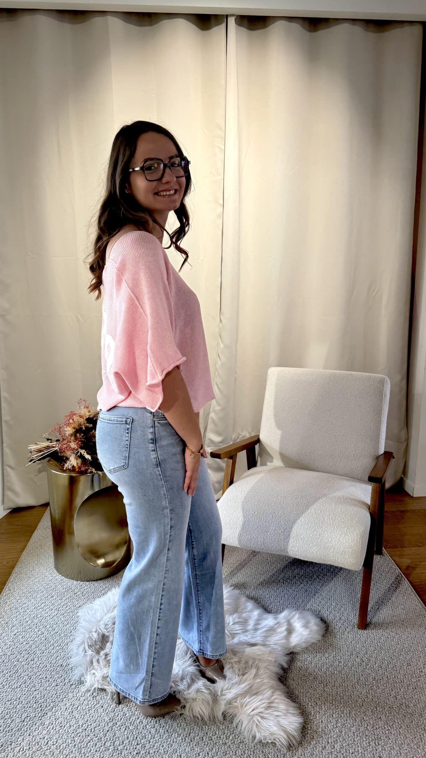 Pull maille fine blush – inscription SOHO JODIE