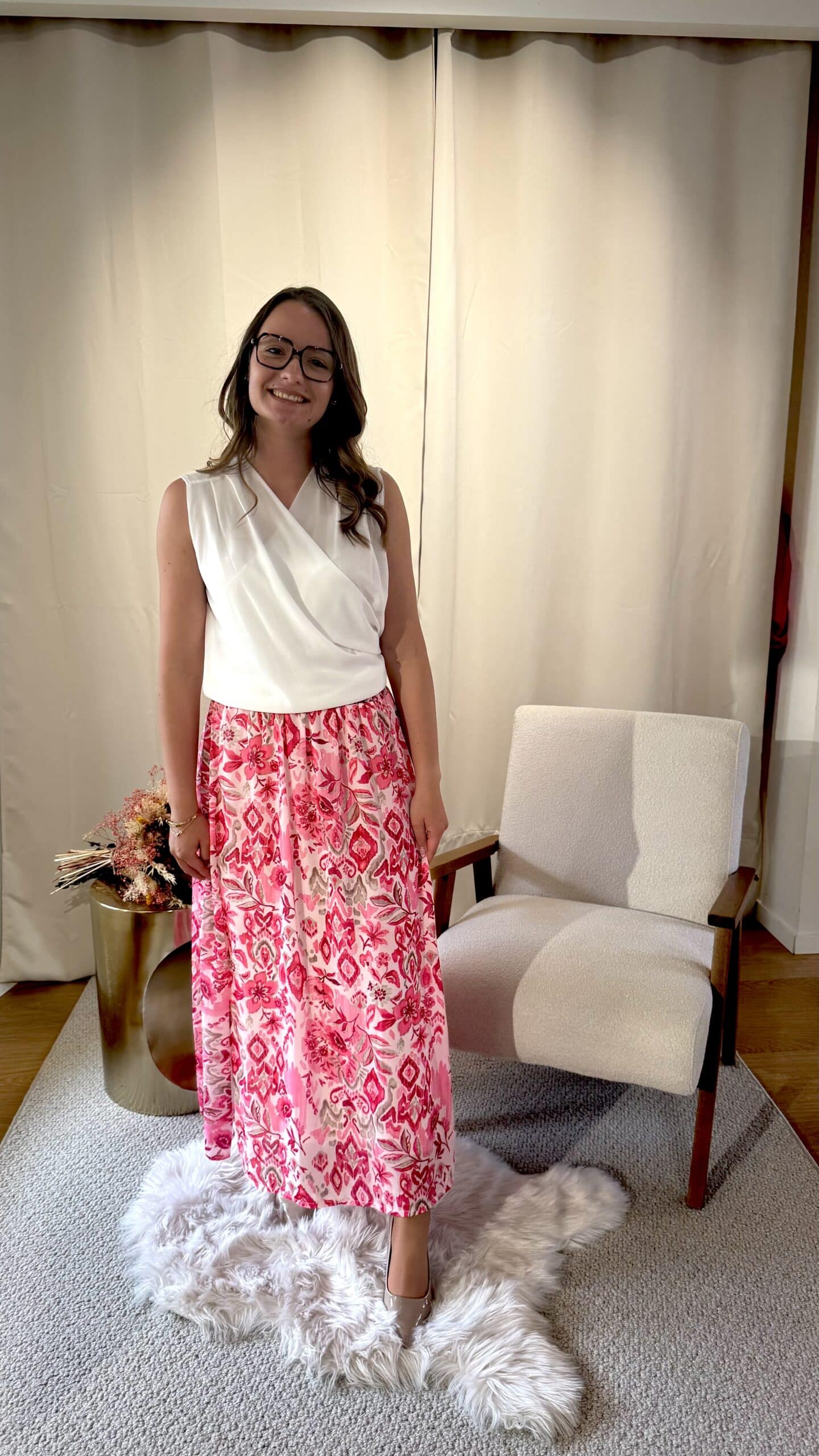 Jupe fendue imprimé rose LATINA