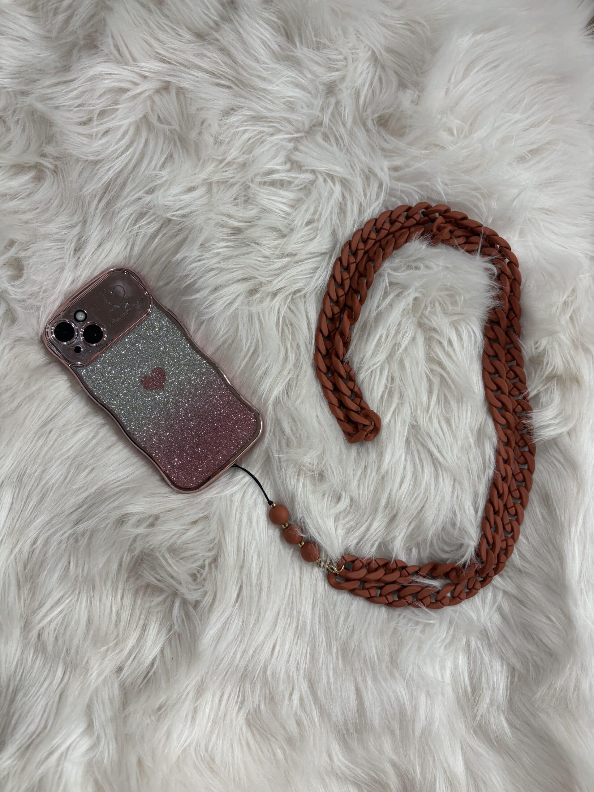 Cordon de téléphone grosse maille terracotta
