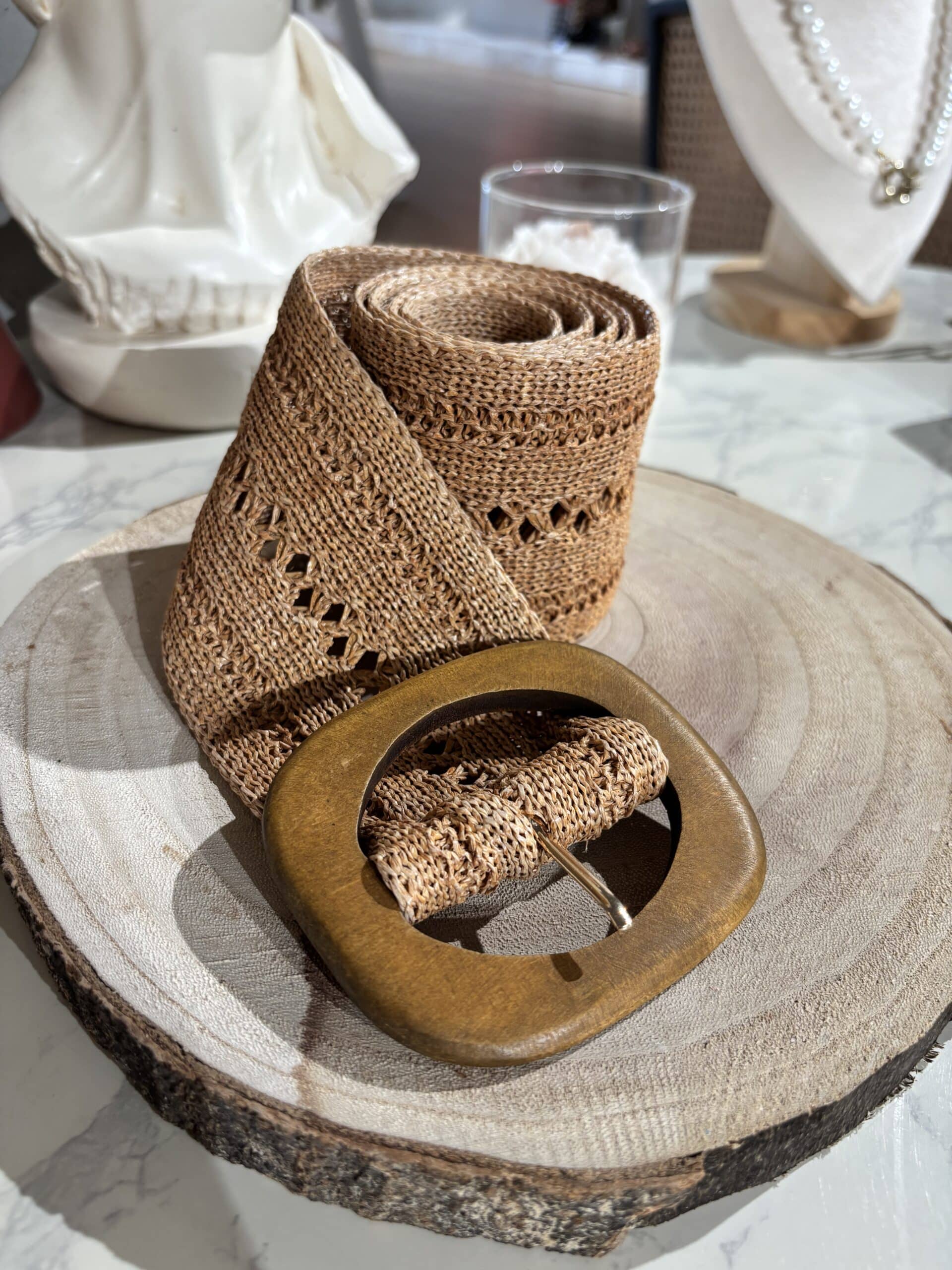 Ceinture paille camel foncé