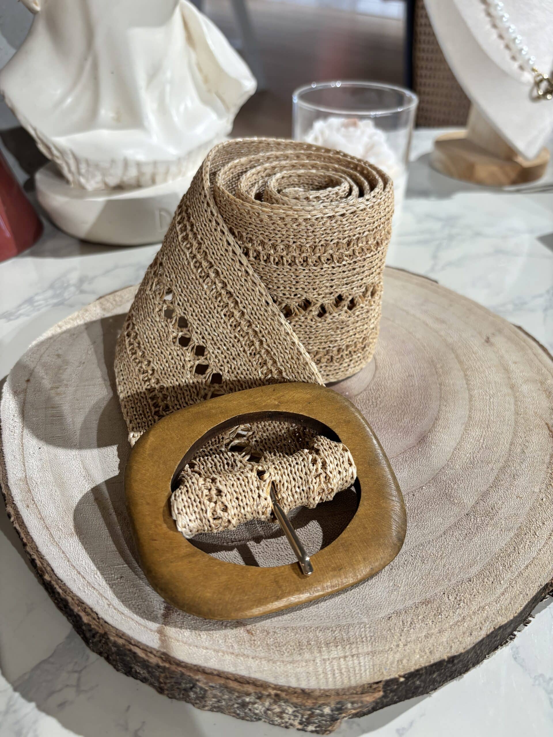 Ceinture paille camel clair