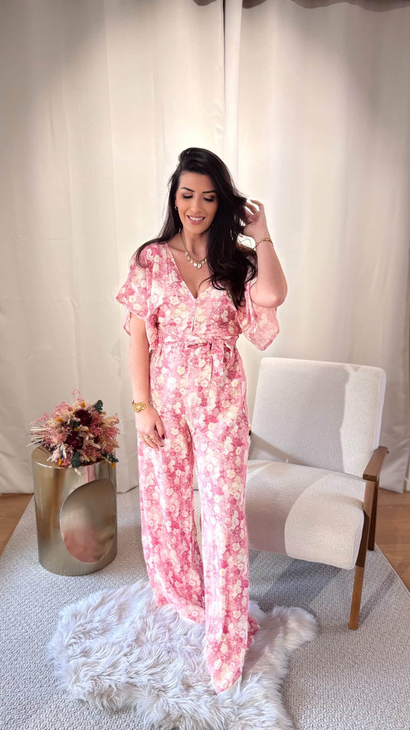 Combi-pantalon imprimé fleuri rose RIMA