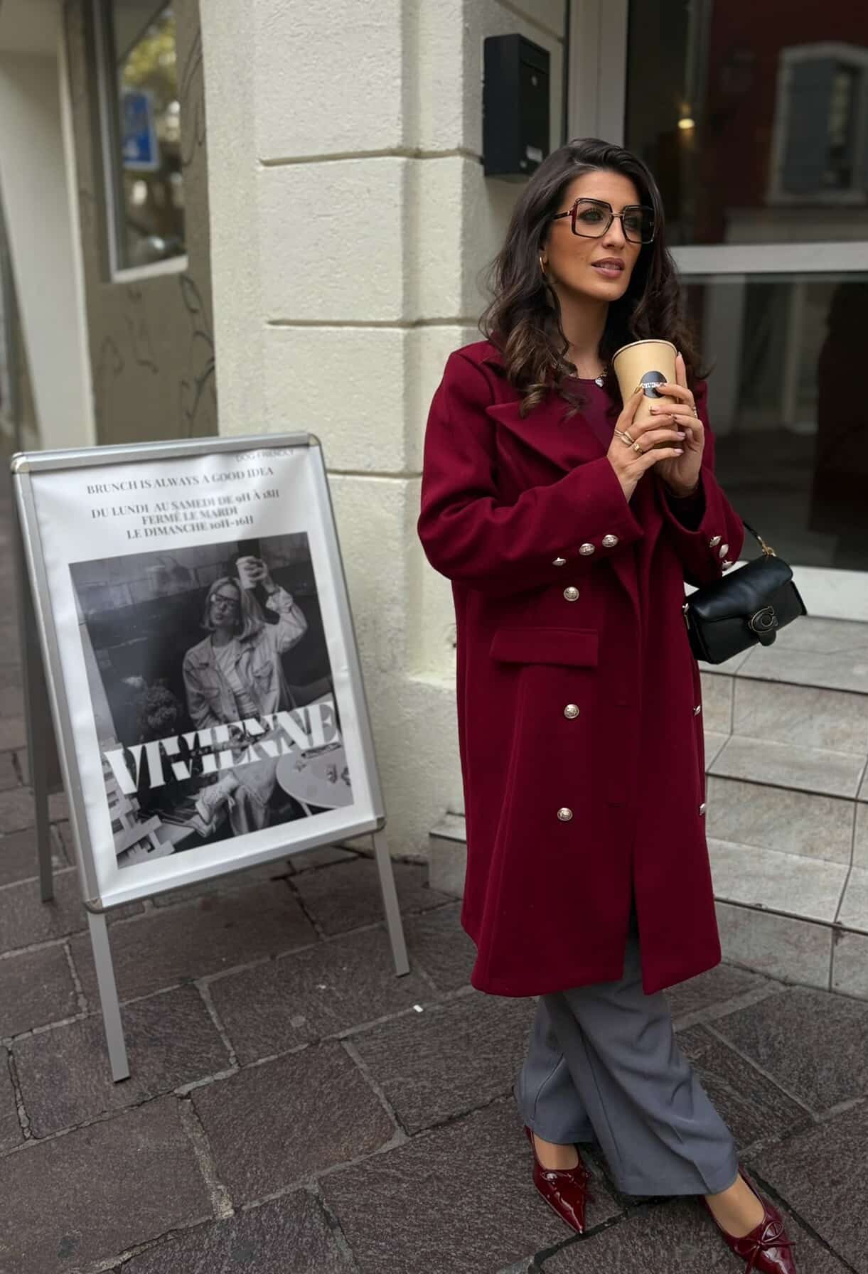 Manteau bordeaux à boutons dorés PAULINE