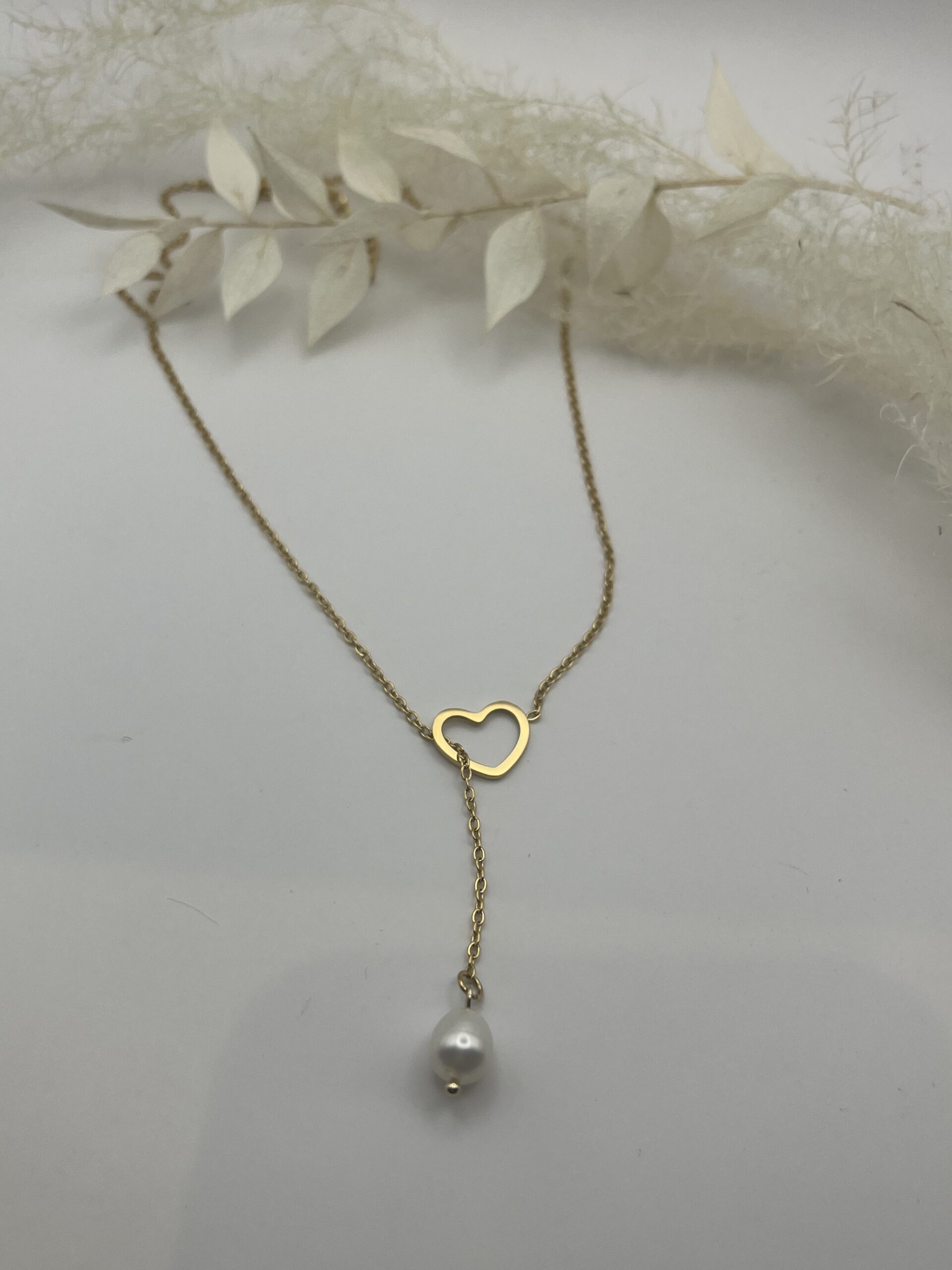 Collier coeur et perle