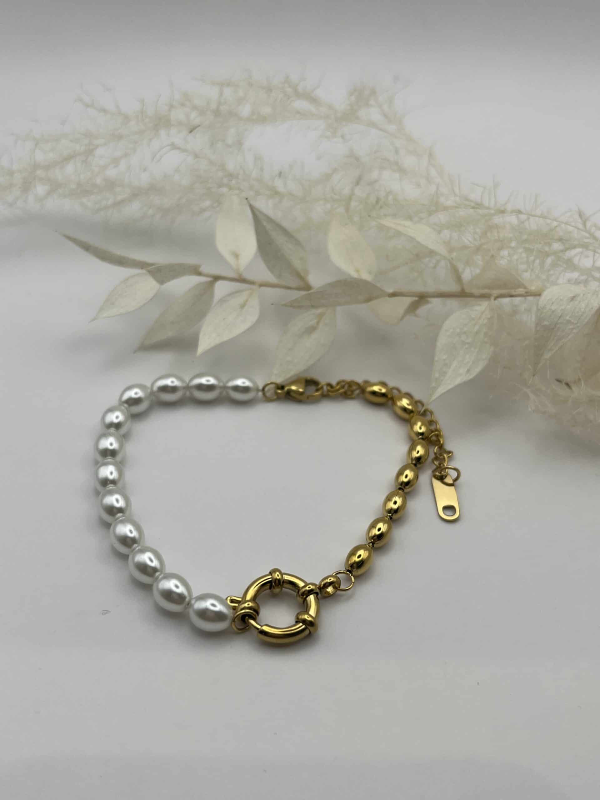 Bracelet perle dorée et nacrée