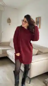 Robe pull bordeaux à col roulé LAURA