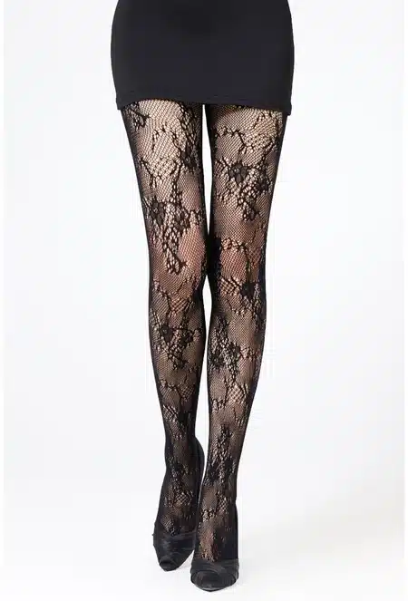 Collants dentelle noirs au motif travaillé CYTNHIA