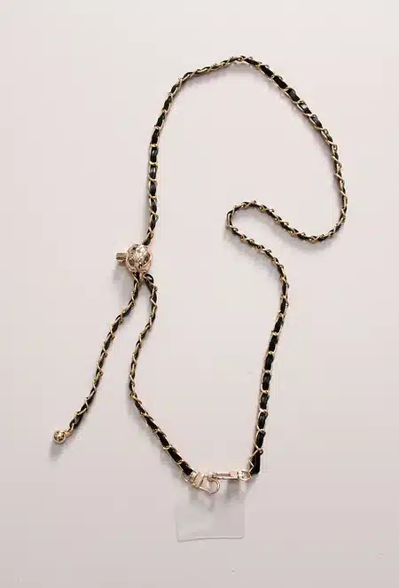 Cordon de téléphone chaîne dorée & lien noir – Chic et tendance