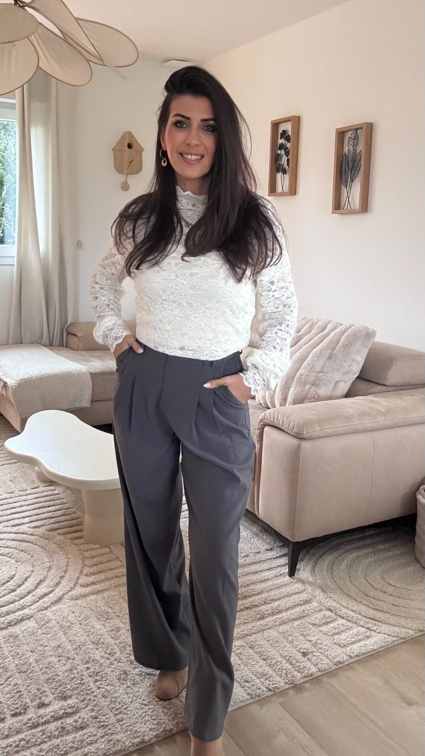 Pantalon fluide taille haute gris MANON