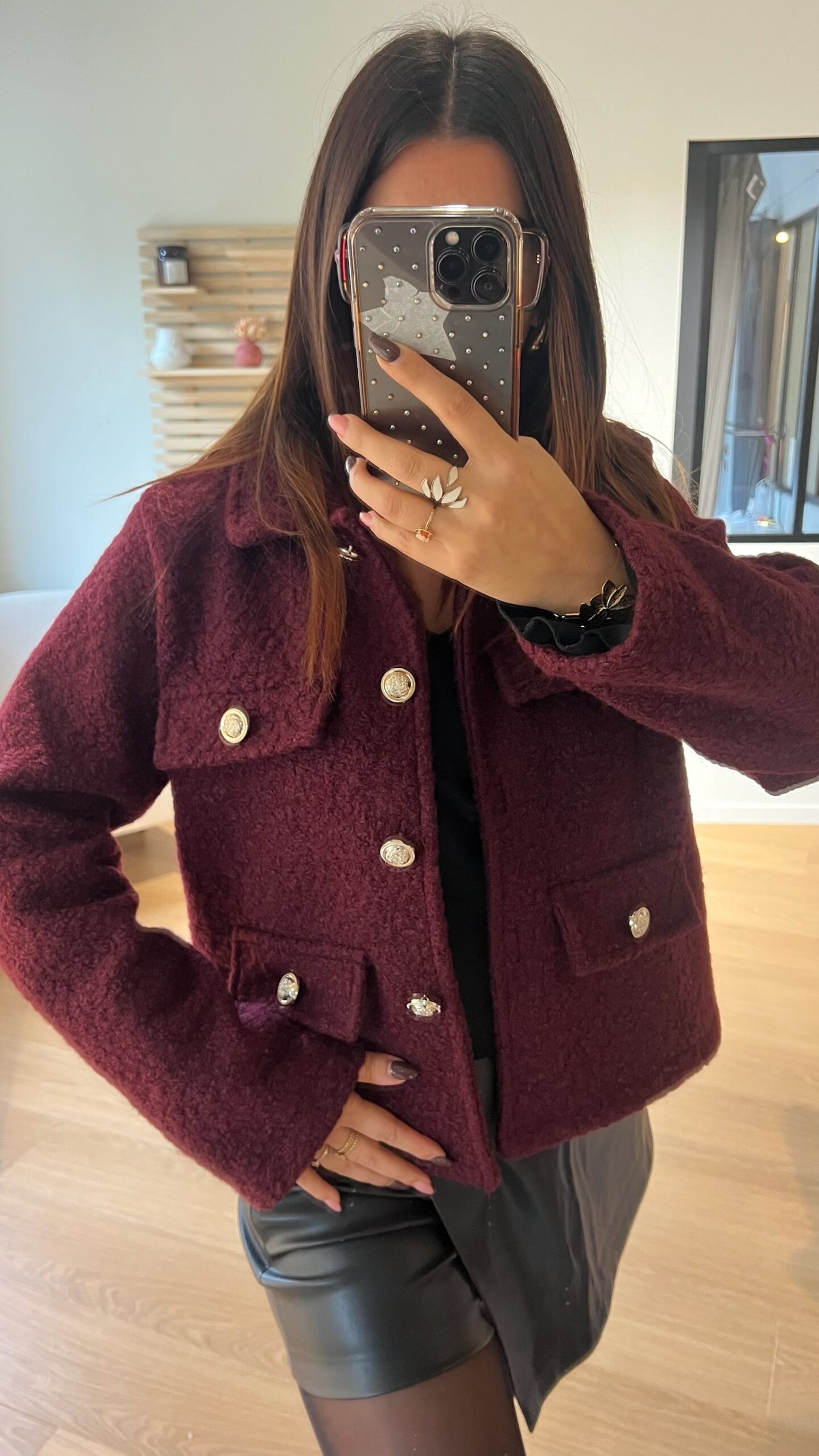 Veste laine bouclée TIMI bordeaux