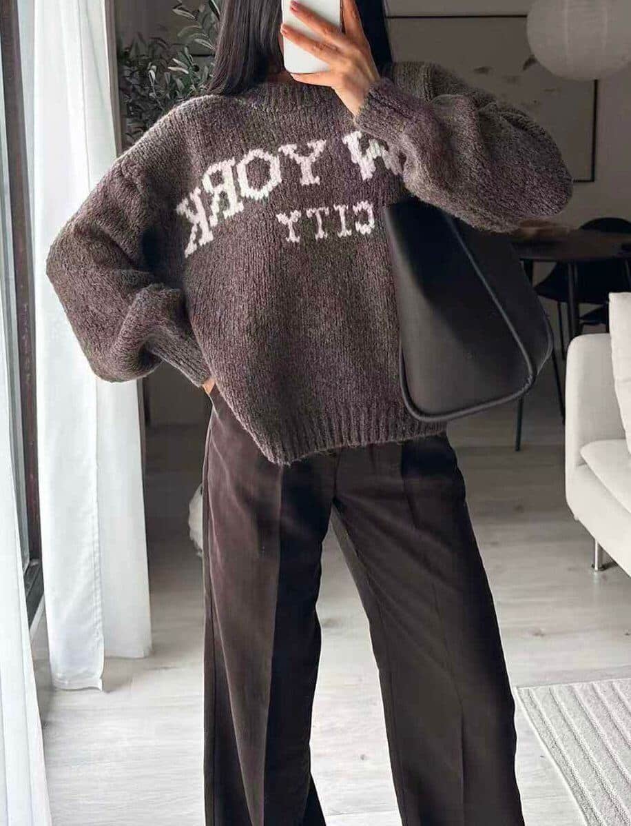 Pull en laine marron foncé Clémentine